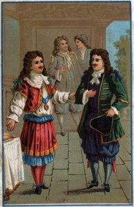 Ludvig XIV og Moliere»: Kong Ludvig XIV (1638-1715) og døperen Johannes Poquelin dit Moliere (1622-1673) av Unknown artist