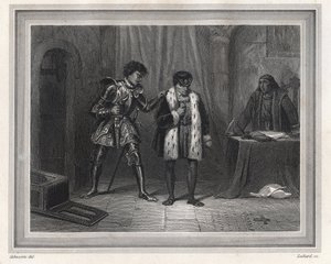 Ludvig XI fange av Charles the Temerary hertug av Burgund - Konge av Frankrike Ludvig XI (konge 1461-1483) møtte sin motstander Charles the Temerary hertug av Burgund i 1467-1477 til Peronne i oktober 1468, perioden av Ligue du Bien Public - fransk kong Lo av Unknown artist