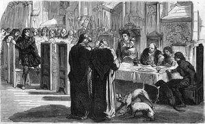 Louis de la Tremoille and his prisoners after the Battle of Saint-Aubin-du-Cornier (1488). Engraving of the 19th century. av Unknown artist