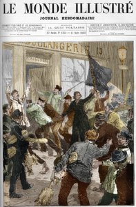 Louise Michel (1833-1905), en fransk revolusjonær, viftet med et svart flagg påskrevet «brød eller død», under plyndringen av et bakeri under arbeiderdemonstrasjonen 9. mars 1883 i Paris. av Unknown artist