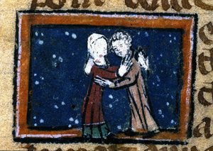 Kjærlighetsscene fra et fransk manuskript fra 1200-tallet. av Unknown artist