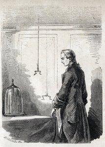 Luigi Galvani causes frog contractions by lightning rod electricite - LUIGI GALVANI (1737-1798) Italian physician and physicist. Causes Contractions in a Frog with Electricity from a Thundercloud av Unknown artist