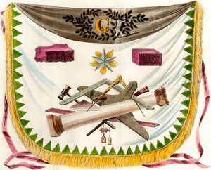Macon franc-forkle som viser et forkle som dekorerer symboler på frisolen. Gravering av 1800-tallets privatsamling av Unknown artist