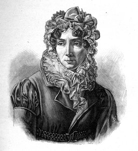 Madame de Genlis - Portrett av Stéphanie gratulerer Crest of Saint Aubin (Saint-Aubin) (1746-1830), grevinne av Genlis, fransk kvinne med bokstaver. av Unknown artist