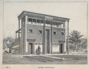 Egyptian House (Egyptian House) - gravering av 1889 i "History of human habitation at the Universal Exhibition of 1889, by Mr Charles GARNIER - Librairie centrale des beaux-arts Paris 1889 av Unknown artist