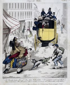 Mannspresse savner Omnibus. Tegneserie laget rundt 1840 av Unknown artist