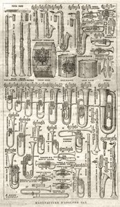 Produksjon av Adolphe (Adolph) Sax, oppfinneren av saksofonen (1814-1894). Gravering i "The Illustrious Universe" fra 1867. av Unknown artist