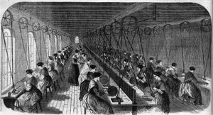 Produksjon av sementee-penn: arbeidere i et trykkeriverksted i en fabrikk i Birmingham i "" Le Journal Illustrous"" av Unknown artist