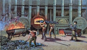 Produksjon av lysgass, cornu delutor. Kromolitografi fra slutten av 1800-tallet av Unknown artist