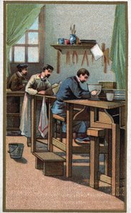 Manufacture of porcelain: turning. Chromolithography of the end of the 19th century av Unknown artist