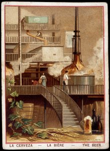 Produksjon av ølet på 11800-tallet”: Bryggeri - Chromolithography sd. 1800-tallet. av Unknown artist