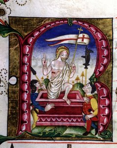 Manuskript av en liturgisk sang. Miniatyr som representerer oppstandelsen. 1400-tallet. Kirken til den kronede jomfruen av Lodi. av Unknown artist