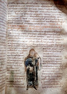 Manuskriptside fra "On the Simple Drugs" av Claude Galien (Klaudios Galenos eller Claudio Galeno eller Claudius Galenus eller Galen, v. 131 - v. 201). 8. eller 9. århundre. Styret i Lucca. av Unknown artist