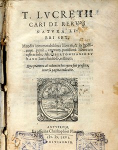 Manuskriptside av bind 6 av ""De natura rerum "" (Fra naturen) av den latinske filosofen Lucrece (Titus Lucretius Carus) (98-55 f.Kr.) 1564 av Unknown artist
