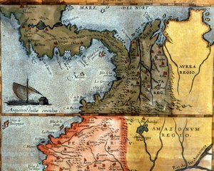 Kart over Mellom-Amerika på 1500-tallet: over det viser regionene Peru, Amazonas og Bogota (Panama, Colombia og Venezuela). av Unknown artist