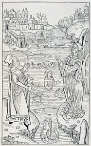 Marine dyr og monstre - tittelside til kapittelet "" De Piscibus"" av "" Hortus Sanitatis"", utgave av Årets Mainz av Unknown artist