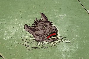 Marinemonster med hodet til demonen. detalj av et kart over atlaset til Urbano Monte av Unknown artist