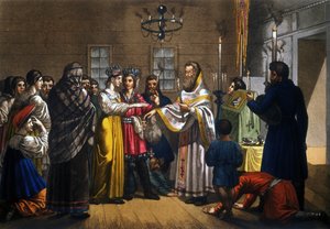 Ekteskap med russiske bønder feiret i henhold til den ortodokse ritualen av Unknown artist