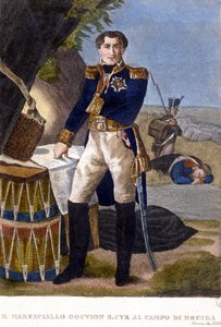 Marskalk Laurent Marquis de Gouvion Saint Cyr (1764 til 1830) i slaget ved Dresden i 1813. gravering 1800-tallet av Unknown artist