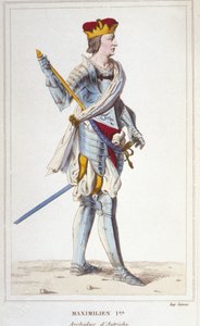 Maximilian I (av Habsburg). Erkehertug av Østerrike, konge av romerne og germansk keiser (1459 - 1519). Gravering fra 1830 av Unknown artist