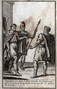 Maximian Hercules (Marcus Aurelius Valerius Maximianus) (cirka 250-310), romersk keiser, blir grepet av frykt ved synet av Konstantin (Konstantin I, Flauius Valerius Aurelius Constantinus, 272-306), hans svigersønn, som han tror han stakk i sengen sin jeg av Unknown artist