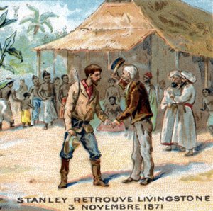 Meeting between Sir Henry Morton Stanley (1841-1904) and David Livingstone (1813-1873) in 1871 av Unknown artist