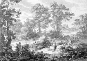 Møte mellom Ulysses som lå nær en elv og Nausicaa. Gravering fra slutten av 1800-tallet. av Unknown artist