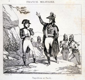 Møte mellom Napoleon Bonaparte og Pasquale eller Pascal Paoli (1725 - 1807), Patriote Corsica. Gravering fra 1800-tallet. av Unknown artist