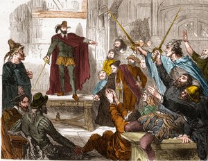 Meeting of the Committee of Sixteen (16) in 1588 (Council of Representatives of the Sixteen Quarters of Paris) Insurrectional Committee formed in Paris during the League. av Unknown artist