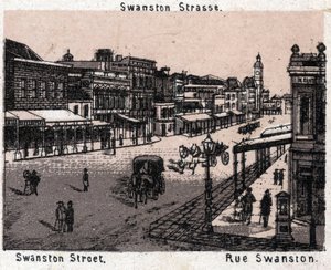 Melbourne, Australia: utsikt over Swanston Street. i "" Verden illustrerer 168 visninger"" Udatert (slutten av 1800-tallet) av Unknown artist