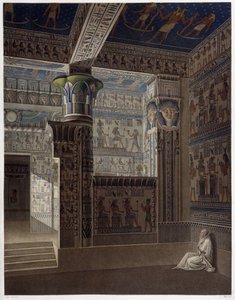 Memnonium Thebes, pl 37: Fargerik interiørperspektivvisning av tempelet i vest - i "" Egyptian Antiquites"", sd. 1800-tallet av Unknown artist