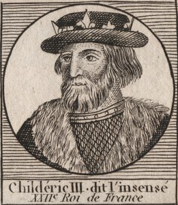 Merovingerdynastiet: Portrett av Childeric III (714-755) Frankenes konge - CHILDERIC III (d. 754) Frankenes konge, 741-751, og siste av merovingerene - gravering fra "" Instruction sur l