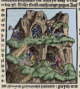 Gruver på 1400-tallet. Gravering fra Johann Stumpffs "Den Edlen Strength Besten Fromen". begynnelsen av 1500-tallet. av Unknown artist