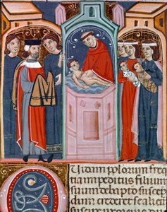 Miniatyr dåpsscene hentet fra Justinian Code (Codex Justinianus), samling av lover og institusjoner utgitt under den romerske keiseren Justinian I av Byzantium (483-565) av Unknown artist
