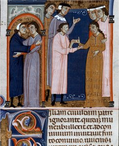 Miniatyrforlovelsesseremoni hentet fra "Decret de Gratien" ("Concordia discordantintium canonum" eller "Decretum Gratiani") fra 1140 og regulerer lovene og kanonene til den romersk-katolske kirke. Cesena fra 1300-tallet av Unknown artist