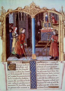 Miracle of Saint Louis (1214-1270): en kriger av en halt med bequille. Miniatyr i "" Life and miracles of Saint Louis"" av Unknown artist