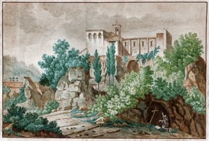 Kloster i Italia. (akvarell, ca 1850) av Unknown artist