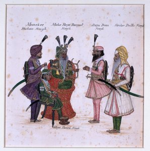 ‘Moonshee Bishun Singh, Maha Raja Ranjeet Singh, Raja Dian Singh, Sirdar Dulla Singh’ av Unknown artist