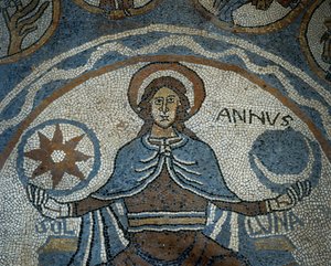 Mosaikkgulv som viser årets måneder av Unknown artist