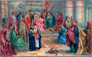Moses og Aron mot den sinte Faraos kromolitografi på slutten av 1800-tallet. av Unknown artist