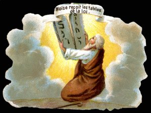 Moses mottar lovens tabeller (10 bud) - Chromo. av Unknown artist