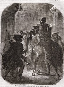 Murder of Louis I of Valois, Duke of Orléans (1372 - 1407) in the Old Rue du Temple by Jean Sans Ppeur - in “” Histoire de France”” by L.-P. Anquetil av Unknown artist