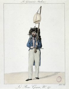 Musiker på gaten: den italienske grimaseren - gravering, Carnavalet. av Unknown artist