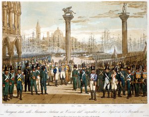 Napoleon I i Venezia 29. november 1807 foran den italienske marinen. Gravering av 1845 av Unknown artist