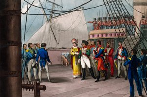 Napoleon confides in the British Faith - Napoleon Bonaparte aboard the Bellerophon the British ship that led him to exile at St. Helene (St. Helene) on 15 July 1815 - Napoleon the Great, surrendering himself to the generosity of the British nation; on boar av Unknown artist