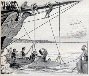 Napoleon escaping from the island of Saint Helene in a submarine (submarine) - illustration for the novel by Emile Cyprien (Emile-Cyprien) Driant (1855-1916), “Emperor