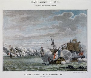 Sjøkamp, du 10 prairial An II (1794) - i "" Napoleons sjøslag"" av Unknown artist