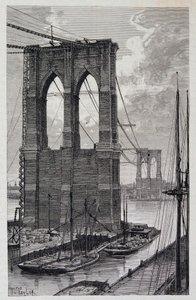 New York: Brooklyn Bridge-hauger under bygging - i «The World Tour», 2. semester 1881 av Unknown artist