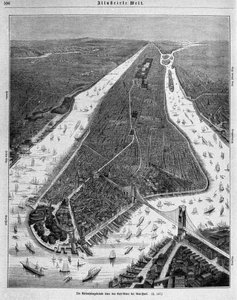 New York: fugleperspektiv i 1880. av Unknown artist