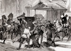 Nihilism in Russia - Attempted assassination against the Aide de Camp, General Loris Melikoff (Loris-Melikoff), outside the door of his hotel in the Great Moskaia in 1880 - The Russian Nihilist movement in the 19th century: assassination attempt on Count L av Unknown artist